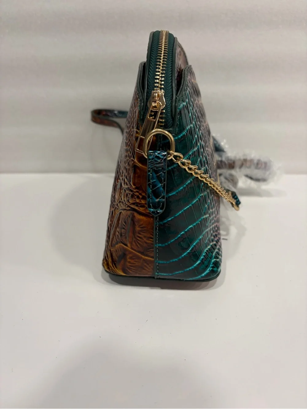 Fashion inspired Prismatic Croc-Embossed Multicolor Crossbody with Gold Chain
